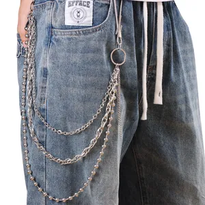 Chaîne de pantalon multicouche en métal argenté punk pour style jean hip-hop