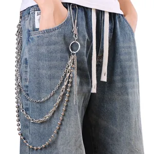 Punk Métal Chaîne De Pantalon Multicouche Pour Homme Femme Hip Hop Streetwear Jeans Chaîne De Taille Avec Crochet Bijoux En Alliage Argent