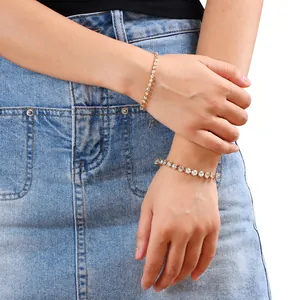 Luxury Alloy Rhinestone Tennis Bracelet Set Gold Plated Crystal Geometric Hand Chain Fashion Jewelry Gift For Women