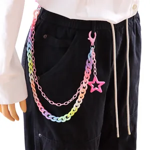 Detail of macaron gradient layered acrylic waist chain with a star pendant