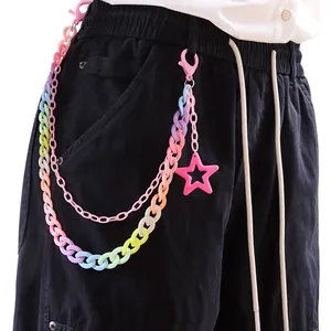 Multicolor Gradient Acrylic Star Pendant Double Layer Pant Chain Y2K Harajuku Style Hip Hop Waist Chain For Jeans Women Men