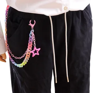 Colorful acrylic layered waist chain featuring a rainbow gradient and pink star pendant