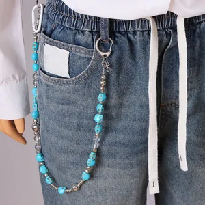 Punk Blauw Turkoois Schedel Kralen Broek Ketting Voor Dames Heren Legering Hars Streetwear Hip Hop Taille Ketting Sieraden