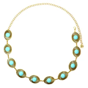 Chaîne de taille bohème en métal doré avec perles turquoise pour robe femme