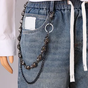 Cadena de pantalones punk gótica con calaveras y eslabones dobles de metal
