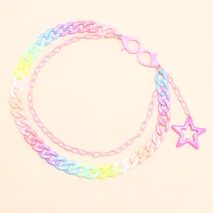 Close-up of double-layered Y2K acrylic waist chain with stars and colorful links