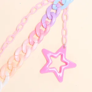 Double-layered colorful acrylic star pendant waist chain in macaron candy tones