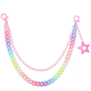 Double-layered star pendant waist chain with colorful gradient acrylic links for women