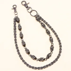 Men Punk Double Layer Skull Pants Chain Hip Hop Gun Black Alloy Byzantine Waist Chain For Jeans Wallet Key Biker Gothic Jewelry