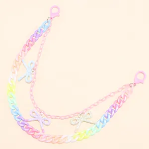 Colorful acrylic bow pants chain featuring multi-layered gradient macaron plastic links