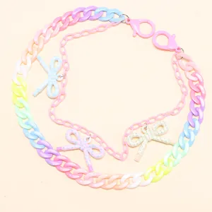 Colorful macabre acrylic bow trousers chain with macaron gradient links and lobster clasps