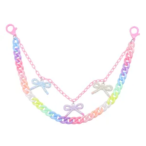 Double-layered macaron gradient acrylic pant chain with colorful butterfly pendants