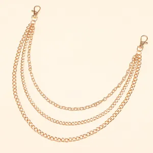 Three-layer gold metal hip hop waist chain with lobster clasps for trousers