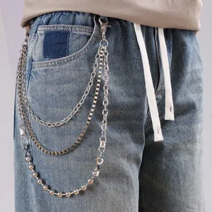 Mehrlagige Metall Hose Kette Für Jeans Damen Herren Vintage Punk Streetwear Dreilagige Kugelkette Box Taille Kette Geldbörse Kette