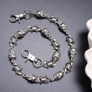 Punk Gothic Skull Barbed Wire Pants Chain Metal Hip Hop Wallet Chain For Jeans Unisex Silver Alloy Spikes Trouser Chain Accessory