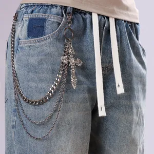 Cadena para Pantalón Gótica Multicapa Con Colgante de Cruz de Strass Gris Gunmetal Punk Hip Hop Cadena de Cintura para Hombre Mujer Joyería