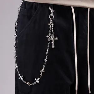 Chaîne de Pantalon Croix Gothique Rétro Avec Pendentif Crâne Alliage Plaqué Argent Antique Punk Hip Hop Chaîne de Taille Pour Hommes Femmes Accessoires Jeans