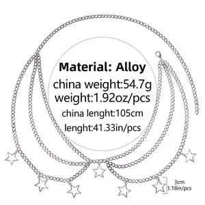 Detailed specs of alloy star pendant waist chain with length and weight measurements