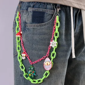 Dual-layer Christmas themed acrylic waist chain with colorful festive pendants for jeans