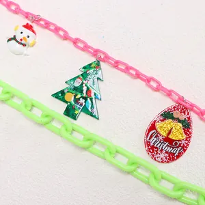 Hip hop double-layer colorful acrylic pants chain with festive Christmas charms and snowman
