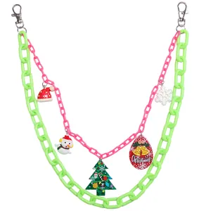 Double-layer acrylic Christmas trousers chain with neon green and pink links and holiday charms