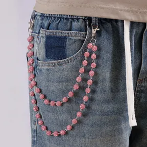 Cadena de pantalón de doble capa con cuentas de brillo rosa accesorio punk jeans