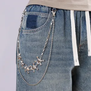 Chaîne de Pantalon Double Couche Punk Hip Hop avec Crânes Accessoire de Taille Streetwear Gothique en Alliage Unisexe Argent