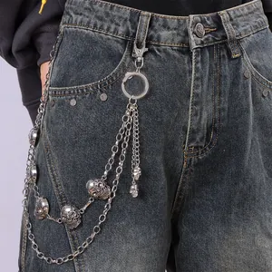 Stile Punk Catena per Pantaloni in Metallo a Doppio Strato Retro Argento Teschio Catena da Vita Hip Hop Rock Corpo Gioielli per Donna