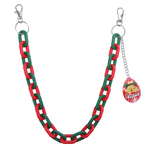Christmas themed pants chain with red and green acrylic links and festive bell pendant