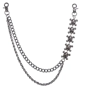 Gothic punk skull double layer metal trouser chain with lobster clasps in gun black