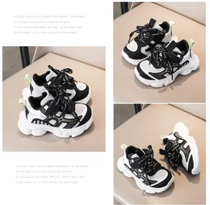 Détails de baskets chunky pour enfants en noir et blanc avec motifs d'étoiles