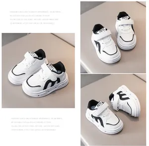 Détails des baskets LED pour enfants au design contrasté noir et blanc avec velcro