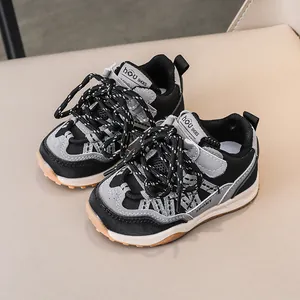 Baskets en cuir pour enfants noir et gris avec maille respirante pour garçons et filles