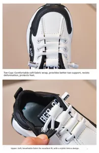 Dettaglio di sneakers per bambini con punta protettiva e tomaia in pelle traspirante