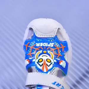Close-up of children's beach sandals with breathable mesh and protective closed toe cap
