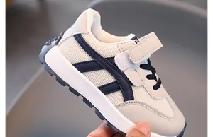 Detail of kids breathable mesh sneaker with Velcro strap and non-slip rubber sole