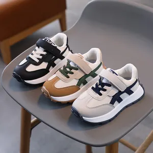 Kids Breathable Mesh Sneakers Children Lightweight Hook And Loop Running Shoes Retro Thick Sole Color Block Sports Shoes