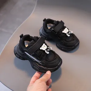 Baskets compensées noires pour enfants avec motif ours blanc et fermeture velcro