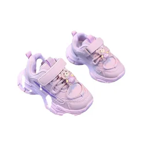 Baskets chunky violettes pour filles avec ours mignon et semelles en caoutchouc souple