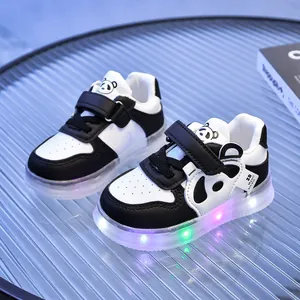 Cartoon panda light-up toddler shoes with LED soles and non-slip rubber grip