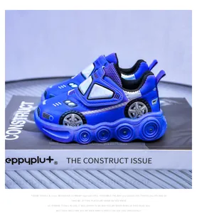 Détails des baskets pour enfants style voiture de course bleue avec lumières et velcro