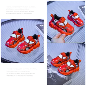 Détails des baskets rouges pour enfants avec semelle LED lumineuse et fermeture scratch