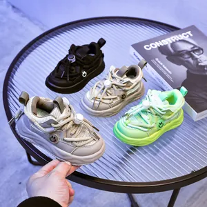 Baskets Mode Enfants Maille Respirante Chaussures Décontractées pour Garçons Filles Semelle Épaisse Cordon de Serrage Smiley Chaussures de Sport