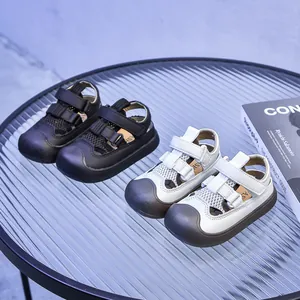 Breathable hollow mesh kids sandals with non-slip soft sole and toe protection closure