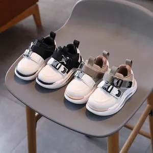 Kids LED Light Up Sneakers Synthetic Leather Breathable Thick Sole Double Buckle Casual Running Shoes For Boys Girls