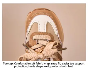 Detailaufnahme des braunen Leder-Mesh-Obermaterials mit verstärkter Zehenkappe für Kinder
