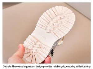 Detailed view of child's size 23 rubber sole with non-slip tread and deep grip patterns