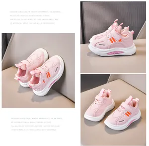 Close-up of pink children's sneakers with star patterns and fashion velcro straps