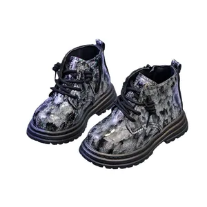 Bottines Martin pailletées pour enfants avec sequins et semelle épaisse en caoutchouc