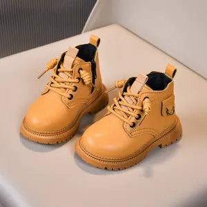 Classic yellow children's martin boots with soft sole and side zipper for easy wear